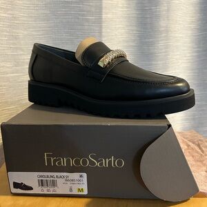 Franco Sarto Black Loafers with Gold Accent